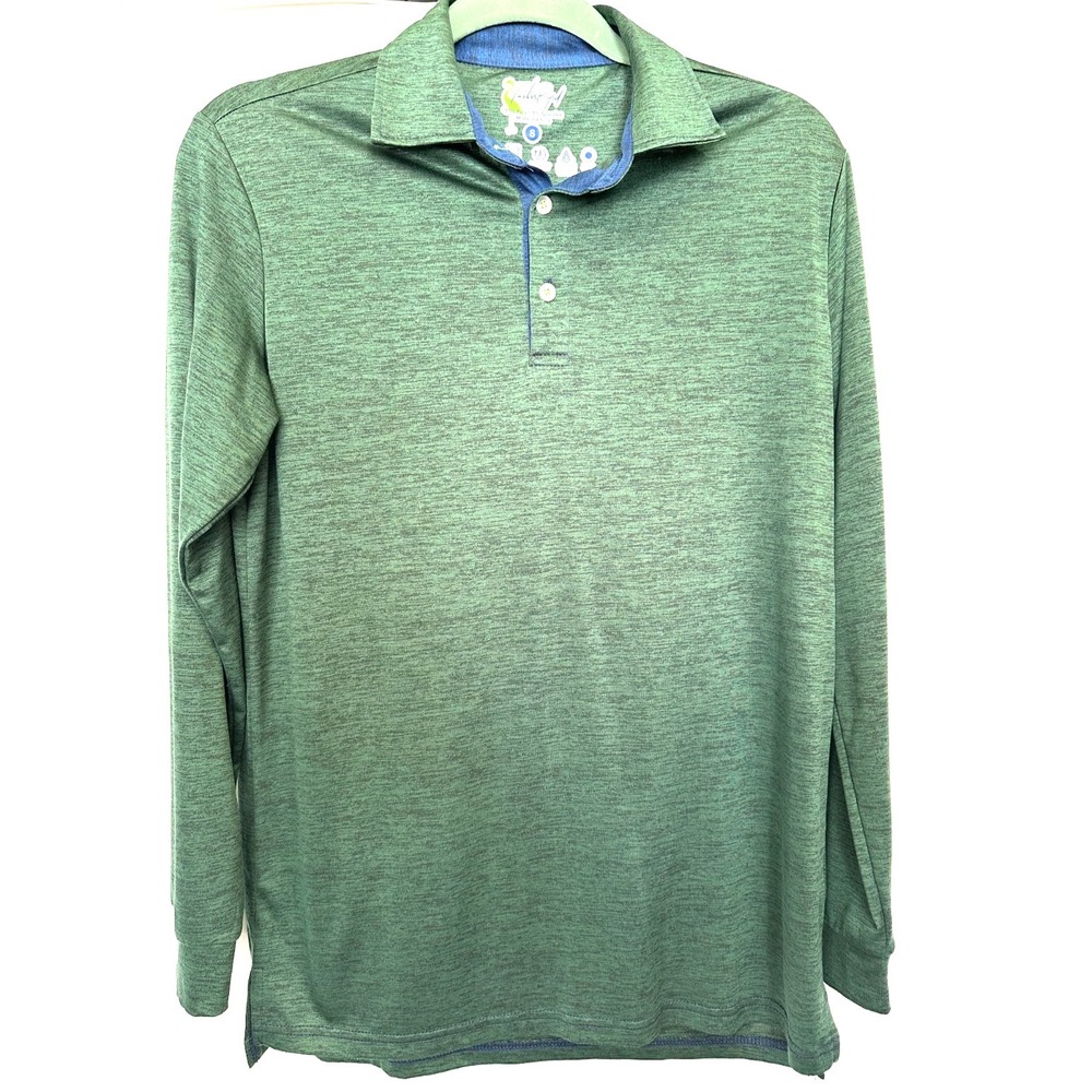 Tailorbyrd Men's Size Small Green Heathered Long Sleeve Polo Golf Shirt SPF 30